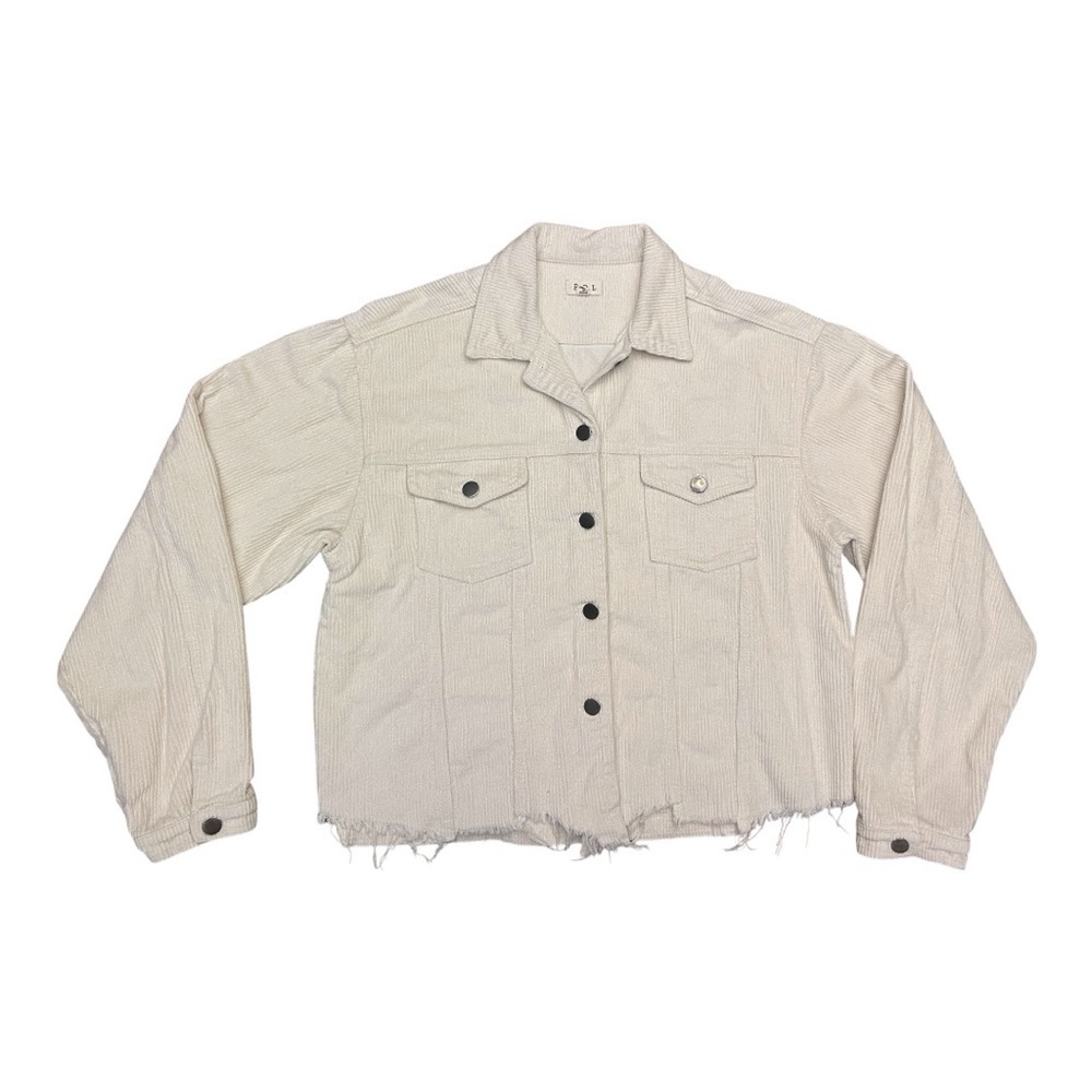 POL Women's Beige Corduroy Utility Jacket Oversized Raw Frayed Hem Jacket Size L - Picture 4 of 13